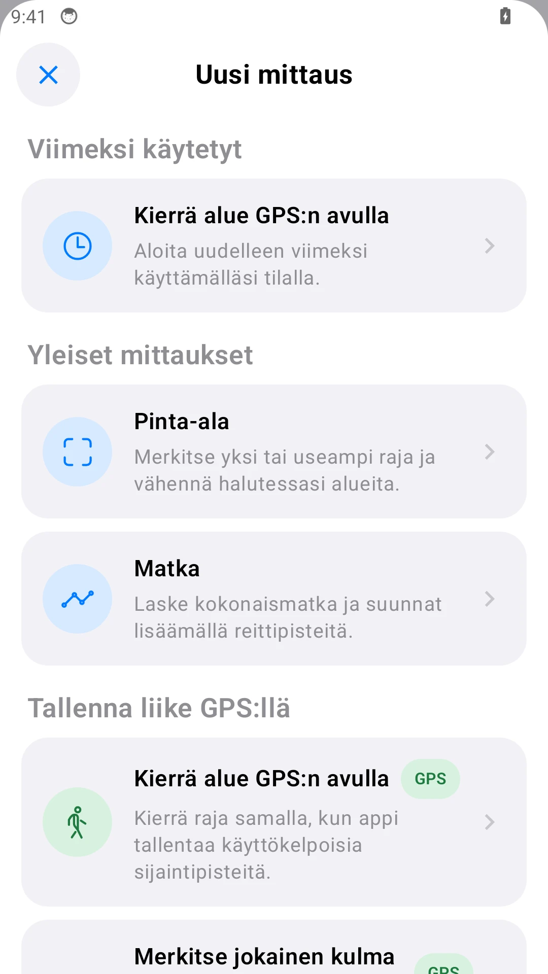 Android-valikko: valitse matka aidan osuudelle.