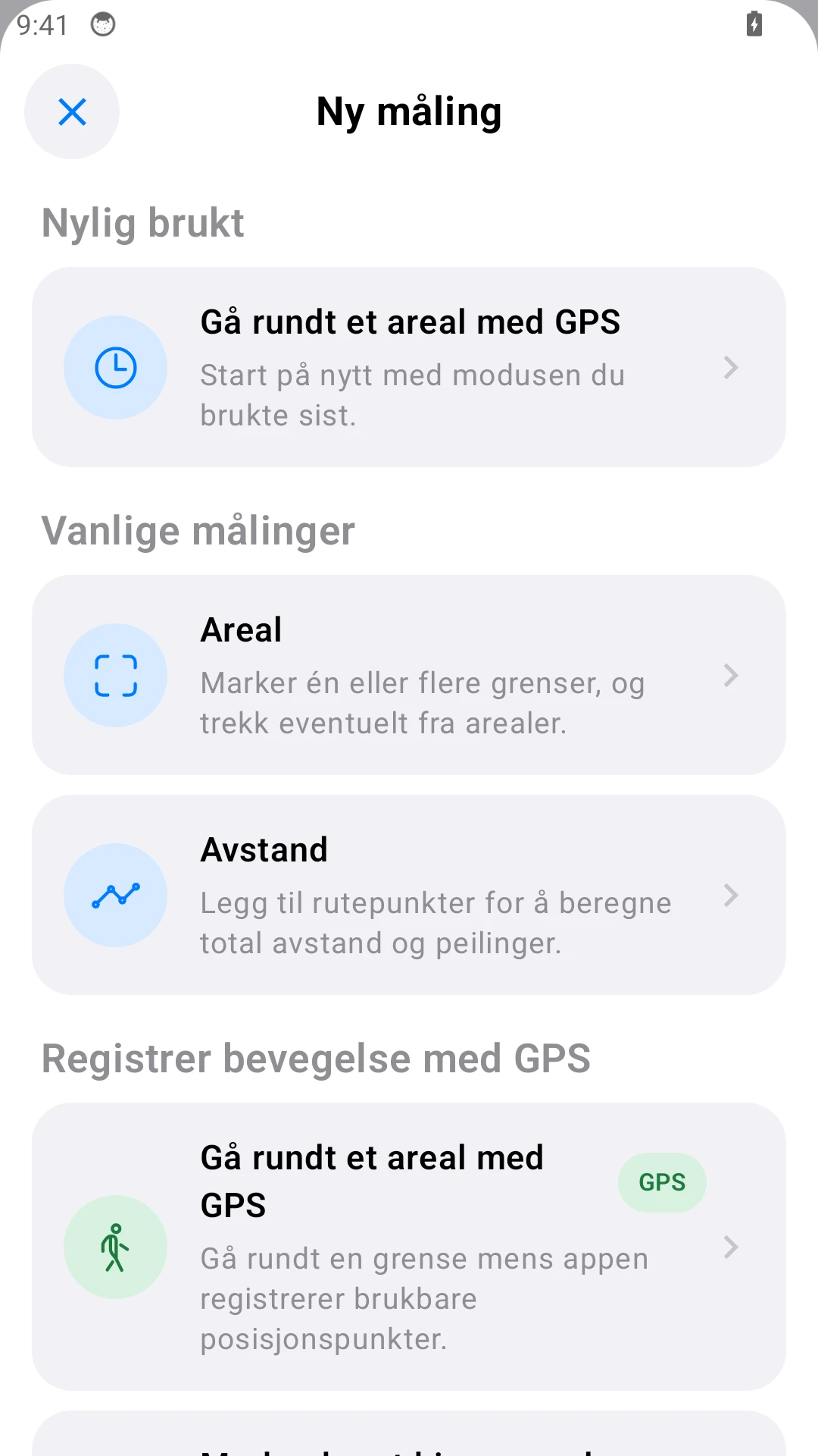 Android-meny: velg Avstand for et gjerdestykke.