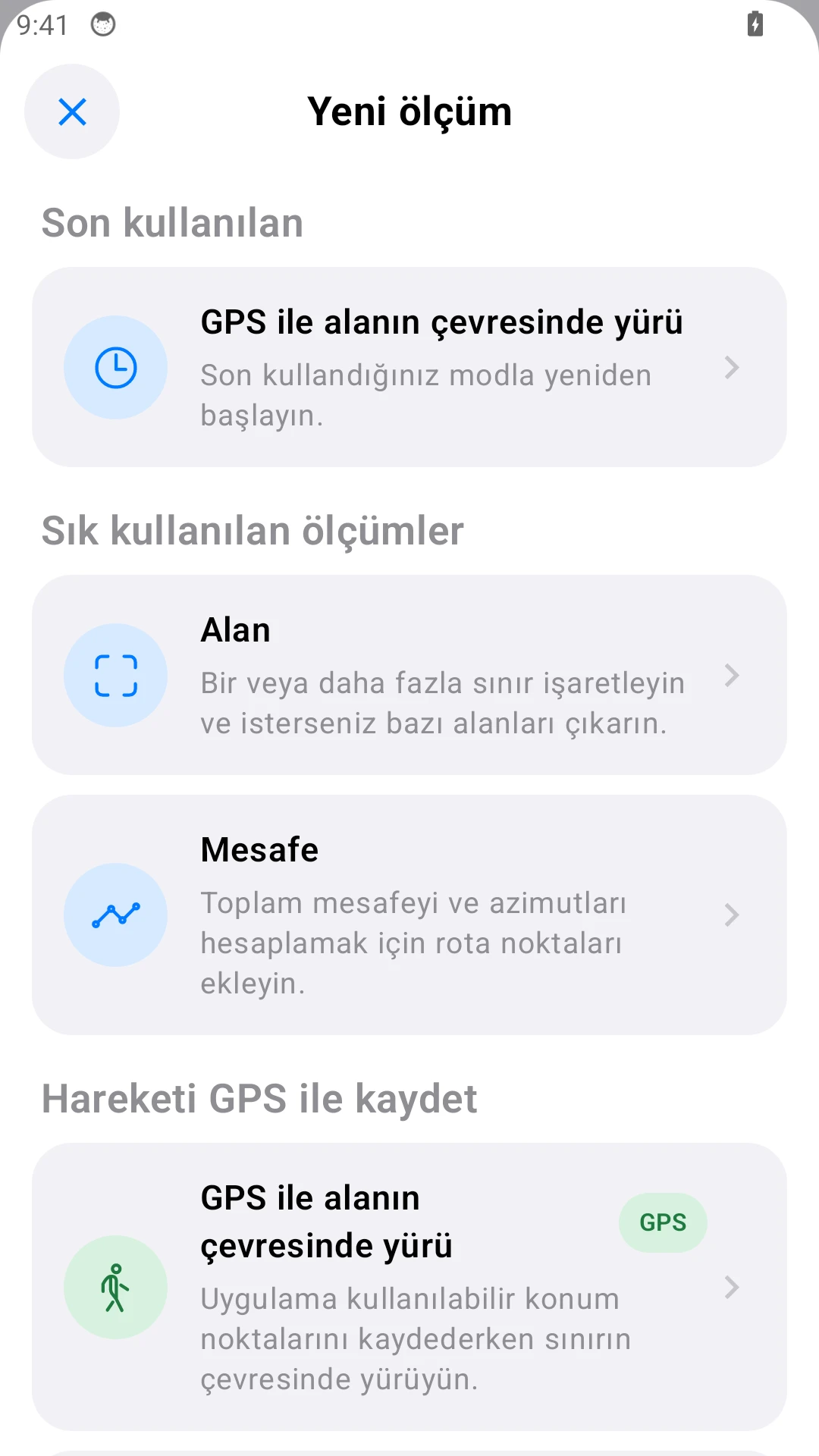 Android menüsü: çit parçası için Mesafe seçin.