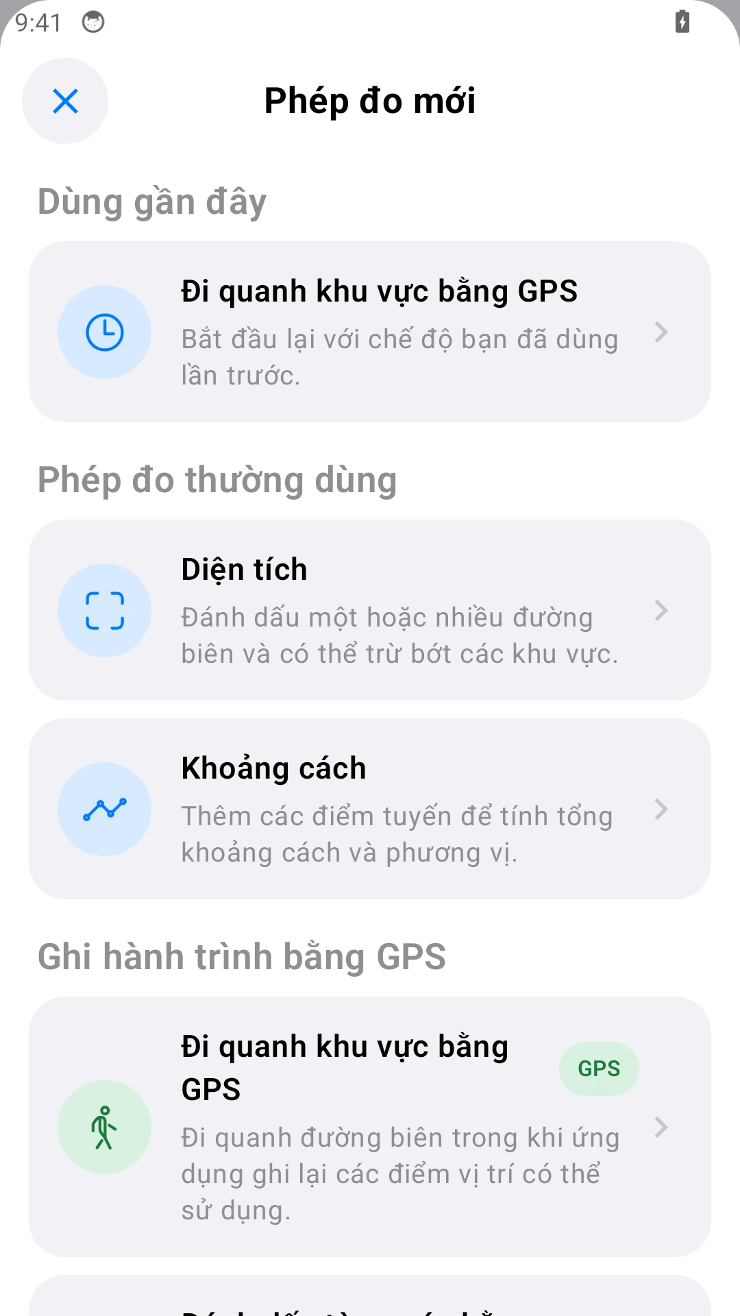 Menu Android: chọn Khoảng cách cho một đoạn hàng rào.